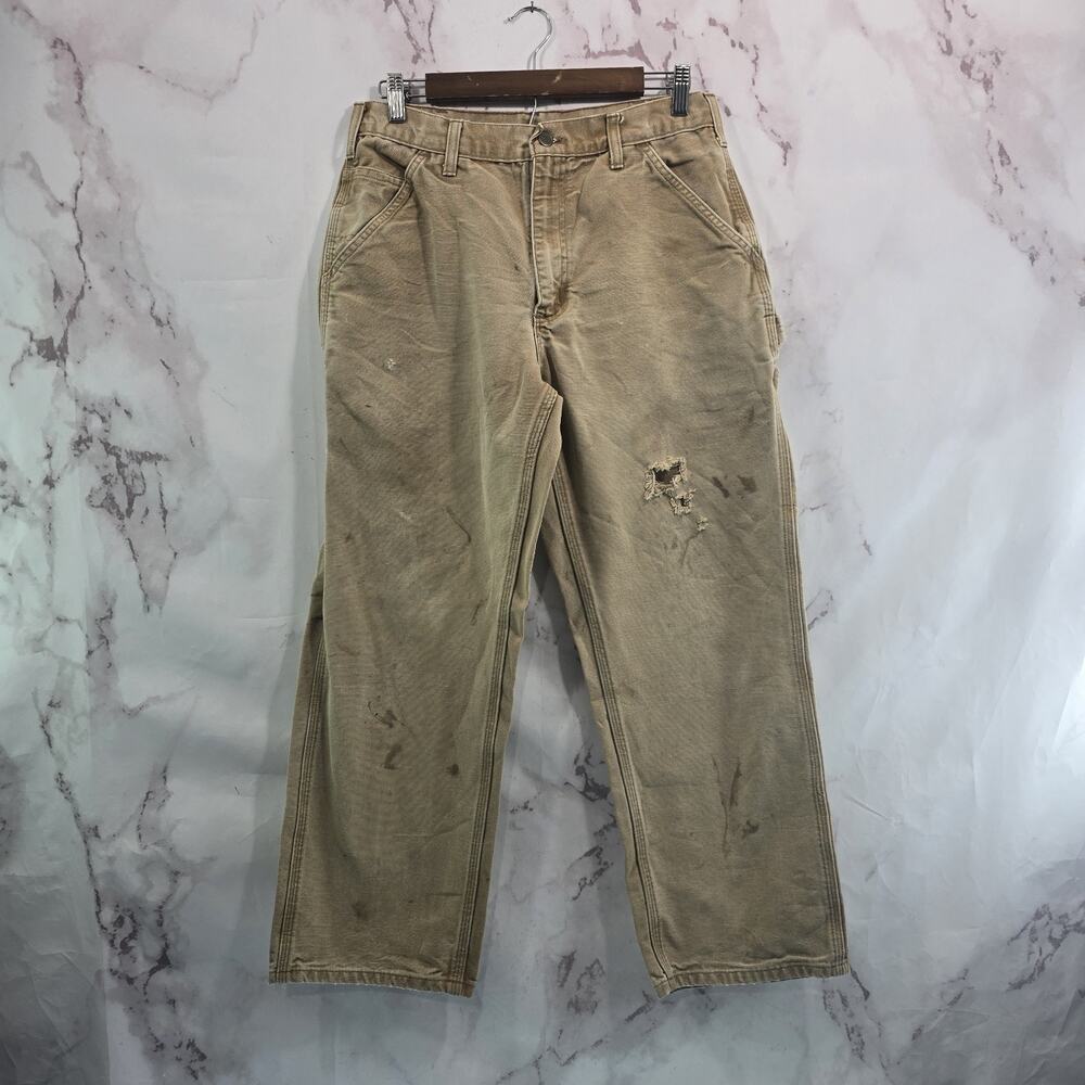 Carhartt Pants Mens 32 X 28 Crop Khaki Tan Canvas Straight Chino Relaxed Fit